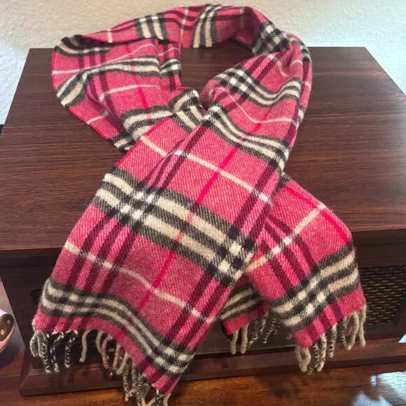 Auth Burberry Lambswool Plaid Stole Fuchsia - Picture 3 of 6